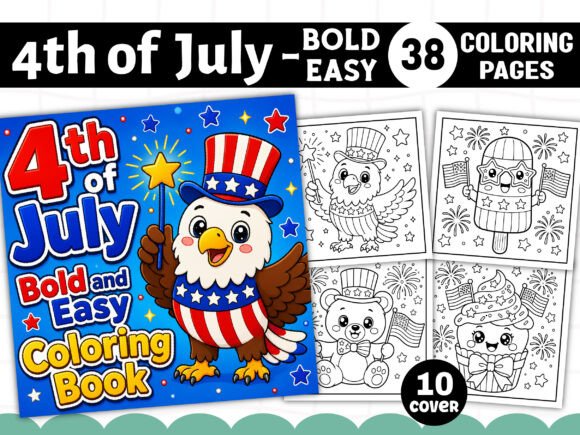 4th of July Bold and Easy Coloring Book Graphics