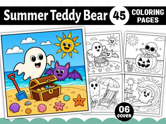 Adult Spooky Cute Summer Coloring Pages & Graphics