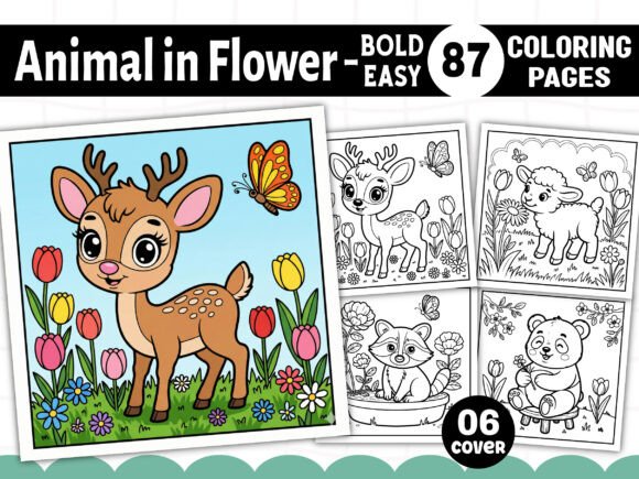 Animal in Flower Coloring Pages Bundle