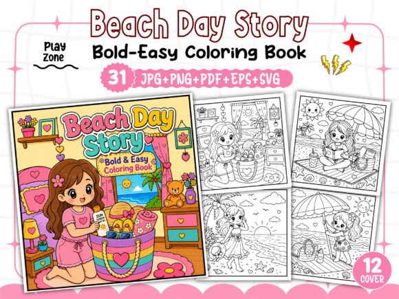 Beach Day Story Coloring Book: Graphics & Coloring Pages