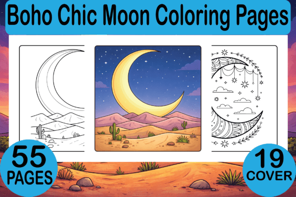 Boho Chic Moon Coloring Pages Graphics
