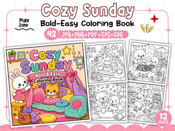 Bold and Easy Cozy Sunday Coloring Pages Graphics