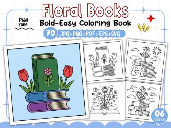 Bold and Easy Floral Books Coloring Pages & Graphics