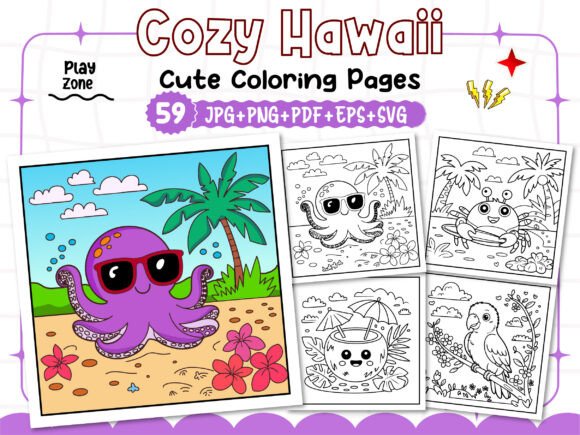 Bold Easy Cozy Hawaii Coloring Pages & Graphics