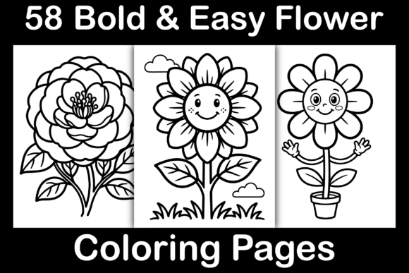 Bold Easy Flower Coloring Pages: Graphics & Coloring Pages