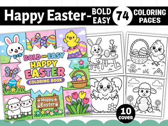 Bold Easy Happy Easter Graphics & Coloring Pages