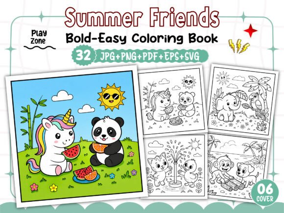Bold Easy Summer Friends Coloring Pages & Graphics