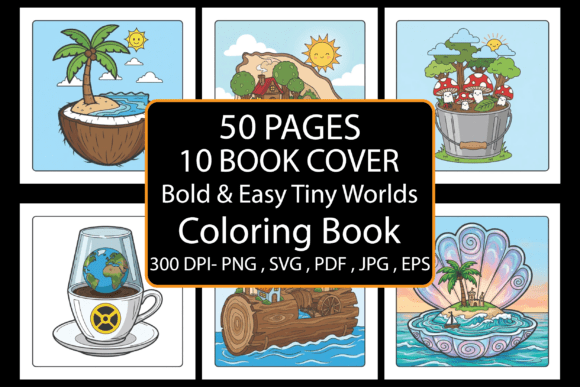 Bold Easy Tiny Worlds Coloring Pages & Graphics