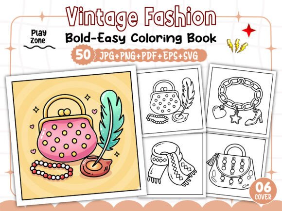 Bold Easy Vintage Fashion Coloring Pages Graphics