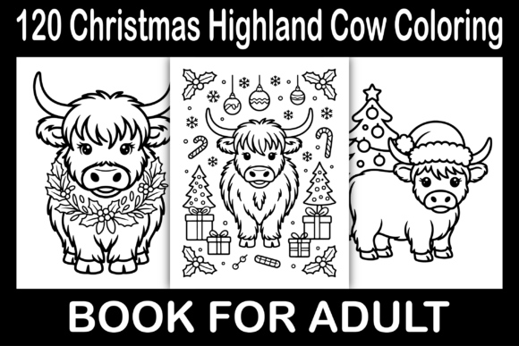 Christmas Highland Cow Coloring Pages Graphics