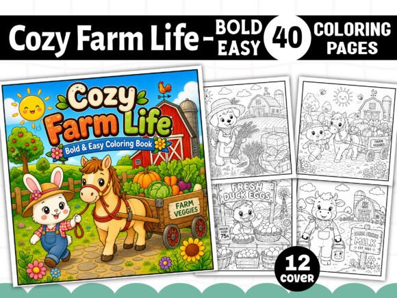 Cozy Farm Life Bold Easy Coloring Book