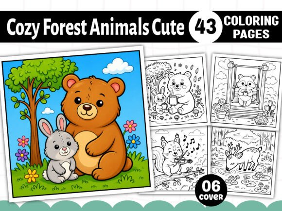 Cozy Forest Animals Cute Coloring Pages Graphics