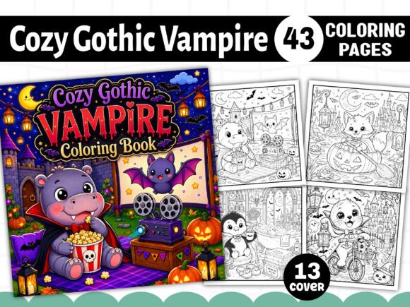 Cozy Gothic Vampire Coloring Pages & Graphics