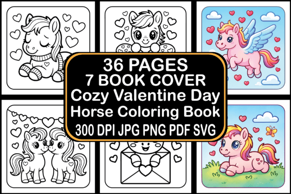 Cozy Valentine Day Horse Coloring Pages & Graphics
