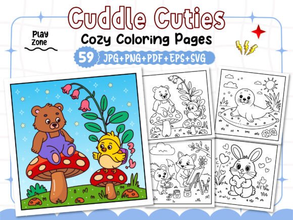 Cuddle Cuties Cozy Coloring Pages: Graphics & Coloring Pages