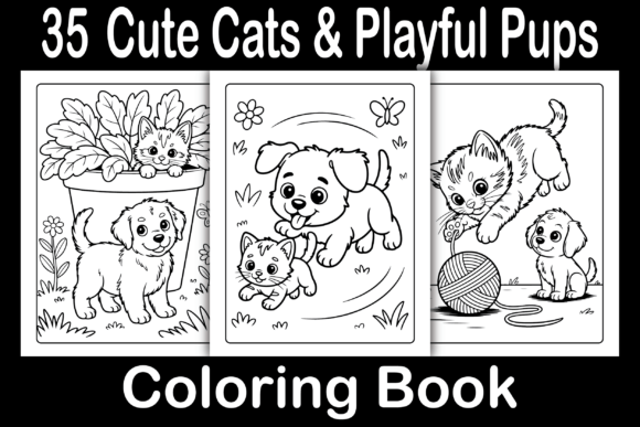 Cute Cats Playful Pups Coloring Pages & Graphics