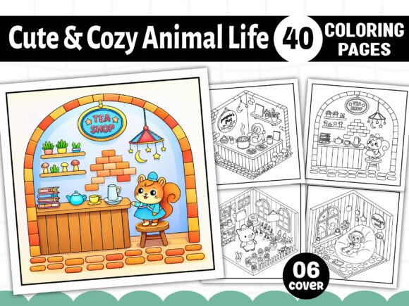 Cute Cozy Animal Life Coloring Pages Graphics