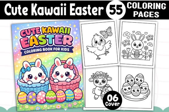 CUTE KAWAII EASTER Coloring Pages & Graphics
