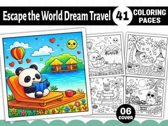 Escape the World Dream Travel Coloring B: Graphics & Coloring Pages