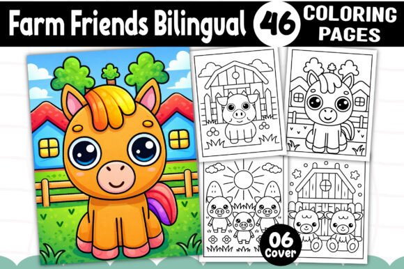 Farm Friends Bilingual Coloring Pages Graphics