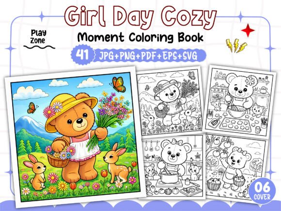 Girl Day Cozy Moment Coloring Book: Graphics & Coloring Pages