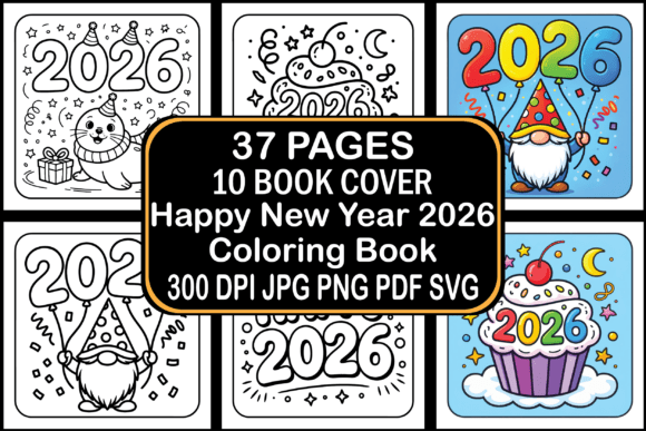 Happy New Year 2026 Coloring Pages Graphics