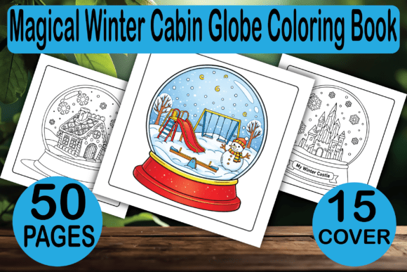 Magical Winter Cabin Globe Coloring Pages & Graphics