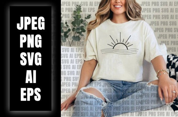 Simple Sunrise over Water Illustration: Graphics for T-Shirt Designs