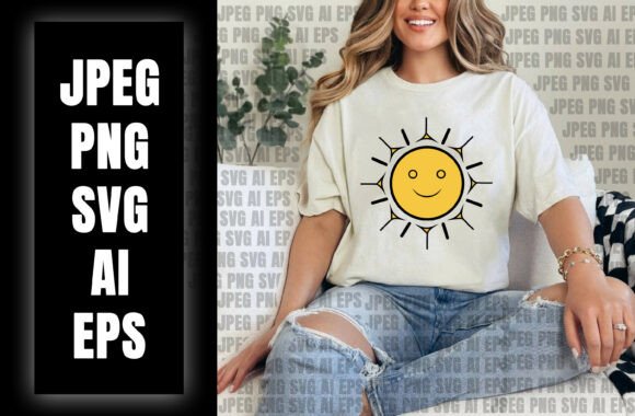 Smiling Sun Character with Rays: Graphics for Print Templates