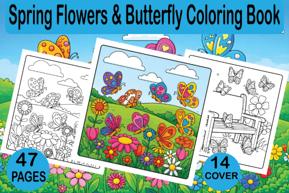 Spring Flowers Butterfly Coloring Pages Graphics