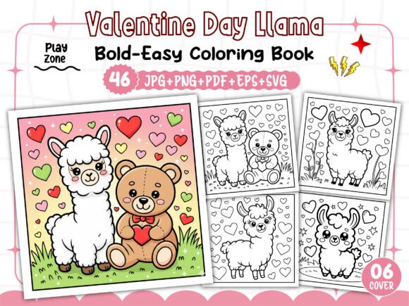 Valentine Day Llama Adults Coloring Book: Graphics & Coloring Pages